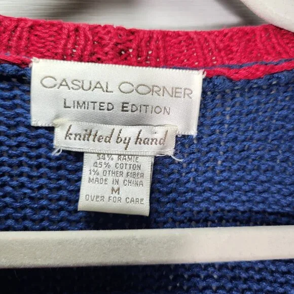 Women's Vintage Cardigan Sweater Knit Stars Stripe Coastal Nautical - Picture 2 of 6